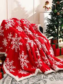 1 buah Selimut Natal Motif Salju 3D Merah, Selimut Bulu Tebal Dua Lapis Hangat, Selimut Lembut dan Nyaman dengan Pola Cetak, Cocok untuk Dekorasi Rumah, Tempat Tidur, Sofa, Kantor, Dekorasi Kamar, Asrama, Dapat Dicuci dengan Mesin - Red and White - View 4