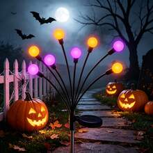 Halloween Decoration Solar Firefly Ground Light, Orange And Purple Dual Color, Suitable For Garden, Patio, Outdoor, Lawn, Party, With Light Sensor Switch, No Wiring Required, Outdoor Holiday Decorative Path Light - Halloween Firefly Design - View 1