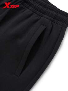 Celana Sweatpants Rajut Kasual XTEP Longgar Model Cocoon Fit Celana Olahraga Modis Warna Hitam Polos - Hitam sejati - View 4