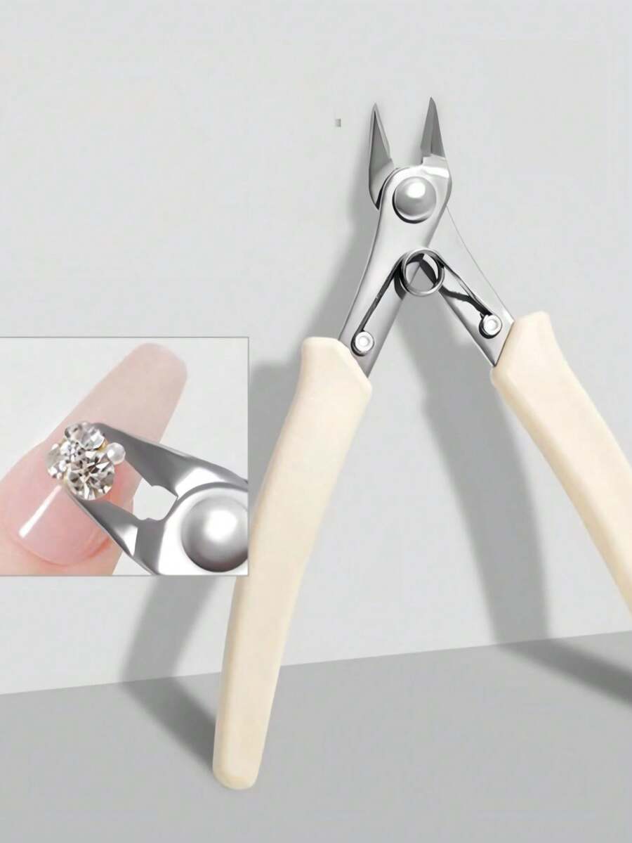 Nail Art Rhinestone Removal Pliers, Non-Slip Cream White Handle, Nail Plate & Rhinestone Decor Peeling Tool, Nail Salon Accessory, Nail Removal Tool, Nail Removal Assistant Tool, Nail Art Rhinestone Removal & Manicure Tool, Nail Art Decor Removal Pliers - Multicolor - View 1