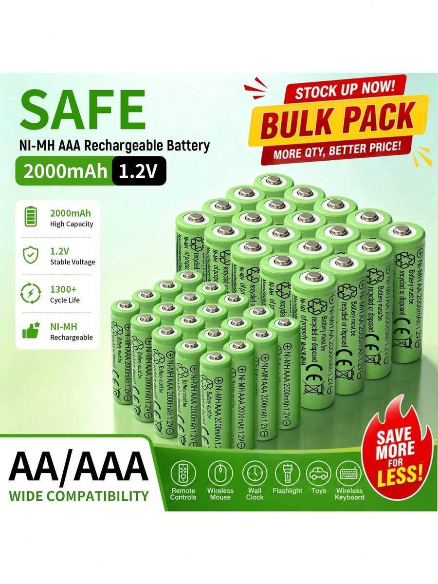 1.2V-2000mAh AAA & AA High Capacity Rechargeable Batteries, USB Dedicated Charger With Short Circuit Protection (Charger Only Suitable For Charging These Batteries)