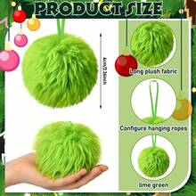 12pcs Green Fuzzy Christmas Ball Ornaments, Fuzzy Elf Decorations With Red Bows - Multicolor - View 6