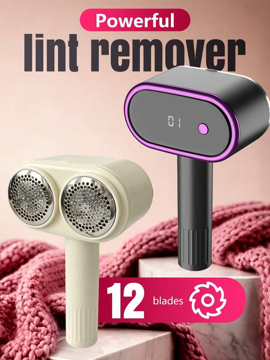 TOUCHBeauty 雙頭充電式布料除毛器 電子毛球修剪器,12片精鋼刀片,800mAh數位電池顯示,大容量毛球收集盒,3D曲面針織布料保護網,衣物除毛球器,防纏繞洗衣球,適用於毛衣、大衣、旅行 - A - 查看 1