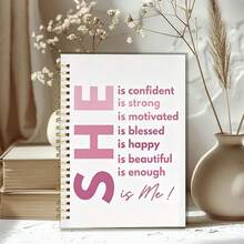 1本 14*21cm 螺旋裝訂筆記本，SHE Is Confident Strong Beautiful Is Me 勵志語錄印花軟封面日記本，橫線書寫本，適合學校、辦公室日常記錄，女性禮物 - 款式B - 查看 1