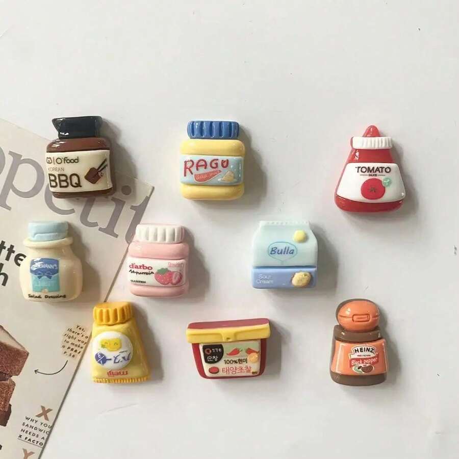 5/9/12pcs Mini Cartoon Food Fridge Magnets, Resin Material Cute Refrigerator Accessories Kitchen Decor, Suitable For Office, Whiteboard, Storage Cabinet, Holiday Gift - Multicolor - View 1