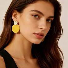 Vintage Gold Sun Pattern Earring Base Matte Green Oval Long Dangle Earrings Women's Vacation Style Exaggerated Earrings - Multicolor - View 6