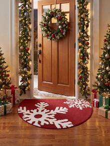 Velvet 900g+8mm 2D Flat Christmas Snowflake Entryway Rug, Christmas Atmosphere Living Room Sofa Coffee Table Carpet, Ins Cream Style Balcony Kitchen Mat Home Use Washable Bathroom Non-Slip Floor Mat, Home Decor Rug, Holiday Mat - A - View 2