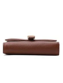 PRETTYZYS Fashionable Short Wallet 2026 New Solid Color Folding Snap Belt Design Korean Style Minimalist Multifunctional Card Holder Coin Purse ID Window Storage Wallet Christmas Gift Back To School Gift Valentine's Day Gift Mother's Day Gift All Season - Brown - View 7
