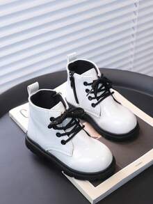 Comfortable Casual Baby Boots For Autumn/Winter, Faux Leather With Non-Slip Sole, Toddler Boots - White - View 4