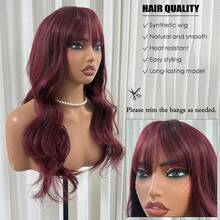 Women's Long Wavy Wig With Bangs, 22-Inch Layered Synthetic Heat-Resistant Fiber Wig (Natural Curl), Suitable For Parties, Cosplay, And Halloween Costumes (Orange / Burgundy) – Includes Two Wig Caps - Multicolor - View 7