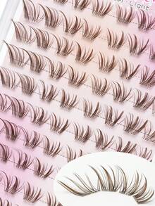 80 Clusters Self-Adhesive C Curl Glue-Free False Eyelashes, Transparent Eyelash Band, Cartoon Style Brown Eyelash Clusters, Suitable For Daily Wear, Weddings, Dates, Parties, Music Festivals And Various Occasions - C - View 6