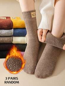 1/3/5/10 Pairs Women's Thick Fleece Socks, Warm Winter Socks, Plus Size Thick Fleece Socks, Random Solid Color, Autumn, Halloween, Christmas, Winter, Fuzzy Socks - Multi-color a - View 12