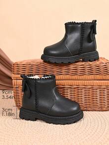 Children's Boots With Side Zipper, Fashionable Versatile Boots With Non-Slip Thick Sole - Black - View 4
