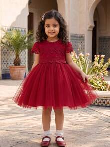 Burgundy Lace Tulle Dress, Flower Girl Dress For Wedding, Birthday Party, Special Occasion - Burgundy - View 9