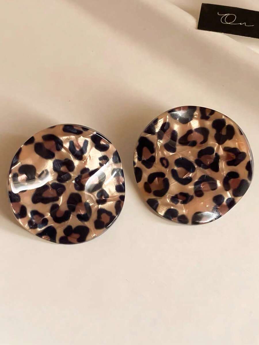 1 Pair Casual Elegant Leopard Print Round Stud Earrings Suitable For Women's Daily Commute Wear - Multicolor - View 1