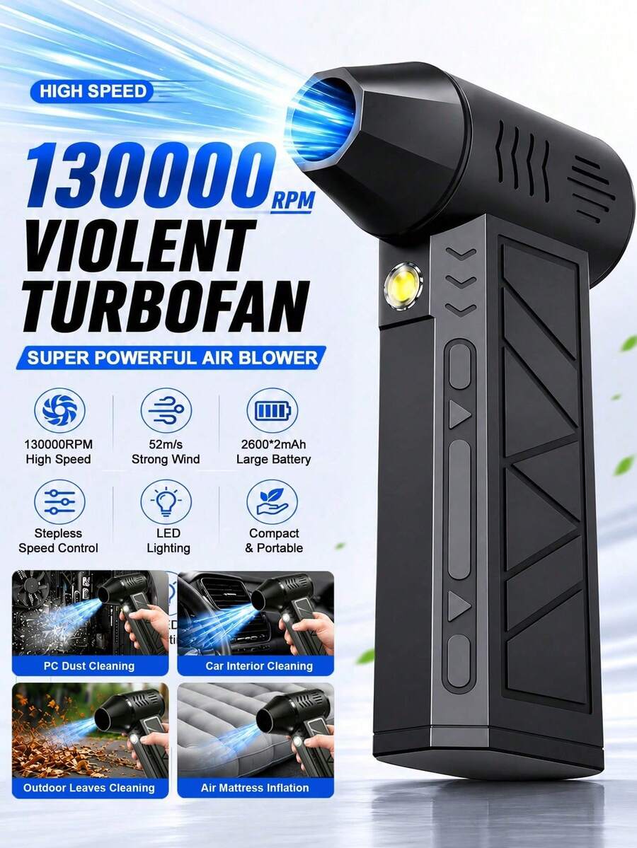 Kipas Pendingin Pribadi dengan Pengumpul Debu Udara Terkompresi, 108.000 RPM Daya Tinggi, Pembersih Debu Elektrik Tanpa Kabel, Dilengkapi dengan Baterai Isi Ulang 2600mAh, 3 Kecepatan Angin yang Dapat Diatur, Cocok untuk Membersihkan Salju di Mobil, Membersihkan, Membersihkan Debu, Alat Peniup, Pendingin, Keyboard, Komputer, Mobil dan Pembersihan Rumah - A - View 1