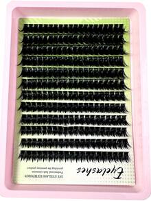 2合1簇狀假睫毛，含300D長睫毛長度8-18mm 240片，加厚單根假睫毛，DIY接睫毛，卡通風加厚，適合各種妝容，適用於日常化妝、Cosplay、日常生活、婚禮、約會、派對 - 黑色 - 查看 3