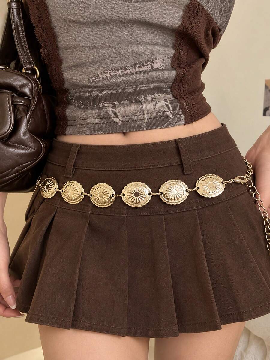 1pc High Quality Round Metal Waist Belt, Suitable For Women In Summer