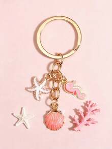 New Cross-Border Ocean Beach Enamel Keychain, Starfish Seahorse Scallop Shell Pendant Key Chain, Cute Summer Bag Charm For Women - Multicolor - View 5