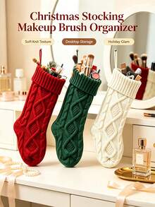 1pc Knitted Christmas Stocking With Classic Cable Knit Design And Hanging Loop, Spacious Interior For Small Gifts, Perfect For Holiday Home Decor, Multiple Colors Available - Multicolor - View 6