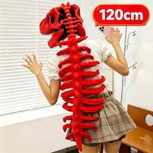 1 قطعة طقم تنكري ديناصور، تصميم هيكل عظمي ديناصور واقعي، عصابة رأس جمجمة العمود الفقري من الفرو الناعم، مناسب للهالوين والكريسماس، غير كهربائي، هدية مثالية - متعدد الألوان - مشاهدة 14