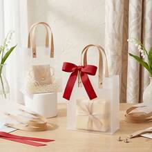 9pcs Frosted Plastic Gift Bags, Gifts For Her_Him, Suitable For Party Planner, Reusable Tote Bags With Handles And Ribbon Bows, Suitable For Weddings - View 6