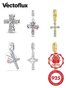 Vectoflux 1pc S925 Sterling Silver Cross Series Pendant Suitable For Original Bracelet Necklace Keychain DIY Pendant Making Women's Gift, Suitable For Birthday Party Holiday Gift - Multicolor - View 1