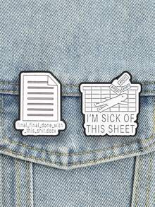 2Pcs Office Worker Meme Enamel Pin Set Funny Spreadsheet Document Humor Lapel Badge Metal Brooch For Backpack Jacket Coworker Accessory Gift - White - View 4