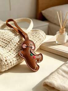Christmas Gingerbread Man Faux Leather Bag Charm, Wrist Lanyard Keychain, Backpack Handbag Decoration Accessory, Holiday Xmas Gift For Women Friends - Multicolor - View 6