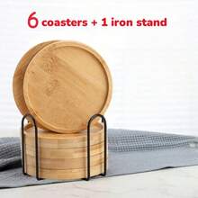 7/6/4/1pc Bamboo Coasters, Multiple Shape Designs, Round, Square, Heart, Hexagon Coasters, Suitable For Coffee Cups, Flower Pots, Wine Glasses, Beverage Trays, Creative Handmade Trays, Home, Office And Other Desktop Decoration (Note: This Product Is Made Of Bamboo Material, Surface Patterns And Textures May Slightly Differ From The Image) - Multicolor - View 14