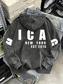 Women's Stylish Casual Hoodie – Letter-Print Pocket Hooded Jacket - Black - View 4