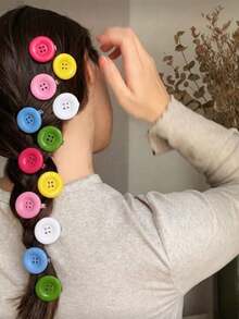 6pcs/12pcs Women's Candy Color Large Round Button Hair Clips, Y2K Cute Dopamine Bright Color Single Button Side Clips, Sweet Girl Bangs Hair Accessories, Suitable For Versatile Daily Broken Bangs Hairstyles - Multicolor - View 3