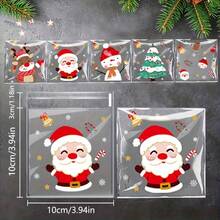 Christmas Cartoon Self-Adhesive Gift Bags, Transparent Gift Bags Printed With Santa Claus, Snowman, Reindeer And Christmas Tree Patterns, Suitable For Christmas Decoration Bags, Cartoon Theme Holiday Gift Bags - Multicolored - View 3