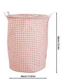 Portable Pink Fabric Storage Basket, Dual Handle Waterproof Laundry Basket, Suitable For Dormitory Bedroom And Bathroom, Large Capacity Grid Pattern Laundry Basket, Unisex, Closet Storage, Room Home Decor And Storage, Camping Travel Essential - Multicolor - View 5