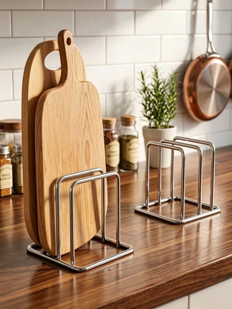 Minimalist Aluminum Alloy Countertop Storage Rack, Vertical Space-Saving And Ventilated, Cutting Board Organizer, Suitable For Kitchen Countertop Storage, Daily Cooking, Spring Summer Autumn Winter Home Use