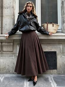 Women's Solid Color Versatile White Skirt, Casual Spring/Summer Style Suitable For Dates, Outings, Vacations, Graduations And Back To School - Dark Brown - View 2