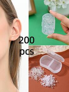 200 Pcs Invisible Clear Earrings For Sports, Clear Plastic Stud Earrings, Flat Silicone Earrings Rubber Earrings For Sports, Clear Earrings For Work - Clear - View 3