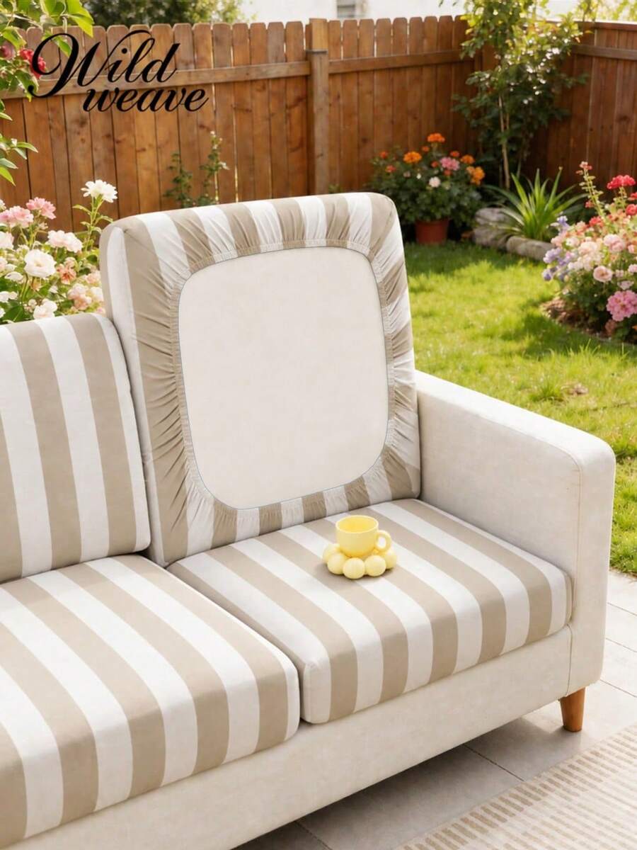 1pc Striped Print Milk Silk Sofa Cover, High Elasticity Dust-Proof Removable Washable All-Season Sofa Slipcover, Suitable For Patio, Garden, Poolside And Multiple Occasions, Single Piece Sold Not Set Sofa Protector