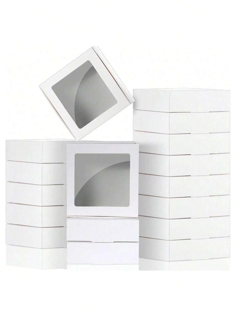 30/10/5pcs White Paper Treat Boxes With Transparent Window, For Jewelry, Handmade Soap, Candles & Handcrafts Storage, Flat Style, Ideal For Wedding Party & Bridal Shower Decor - White - View 1