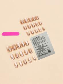 30pieces Press On Nails. Fall Autumn Fall Nails Short Square. Mix Of Nude Cat-Eye, Silver French Lines, And Leopard Print Tips. Comes With Jelly Glue And Nail File. Essential Nail Supplies For Press On Nails - Multicolor - View 3