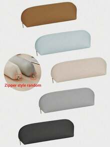 Solid Color Minimalist PU Large Capacity Pencil Case, Multi-Functional Storage Bag, Suitable For Makeup Brushes, Cosmetics And Student Stationery - Single Piece - View 12