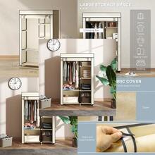 Fabric Wardrobe W/ Shelves Hanging Rail Foldable Wardrobe Cream - T0001-01-8087 - View 2