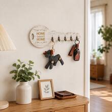 1pc 5-Hook Rustic Wooden Key Holder, HOME SWEET HOME Wall-Mounted Key Hook Storage Rack, Suitable For Entryway, Kitchen, Office, Farmhouse Style Home Wall Decor Gift, Apartment Decoration, Home Organization And Storage - White - View 7