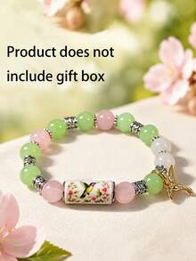 1pc 2026 Limited Edition Blessing Bird Bracelet With Premium Gift Box, Pink Multi-Color Beaded Elastic Stretch Design, Hummingbird Blessing Bracelet, Women's Elastic Gemstone Beaded Bracelet - Multicolor - View 3