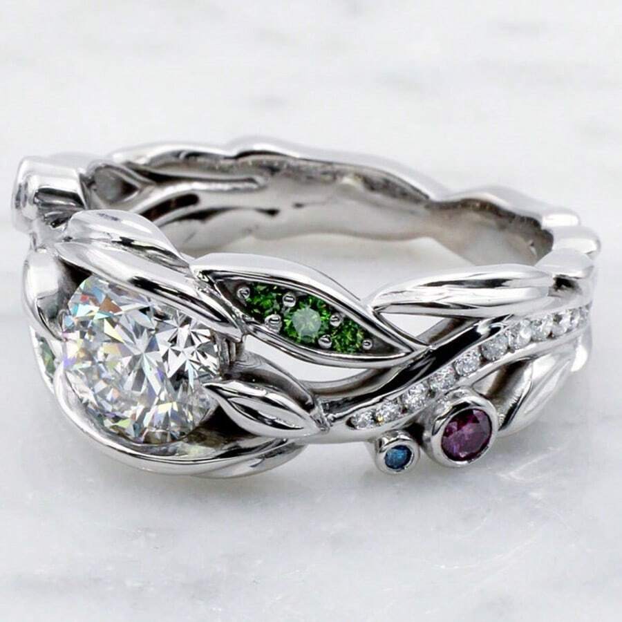 DIYCCPC Women's Luxury Leaf Pattern Cubic Zirconia Ring, Gentle Versatile Jewelry, Suitable For Anniversary, Party And Gift - Multicolor - View 1