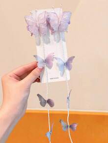 4pcs Girl New Style Vintage Handmade Butterfly Pearl Chain Braided Hair Clip Princess Fairy Headband - Multicolor - View 6