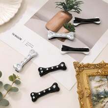 6pcs Bone Hair Clips Silver Black Rhinestone Women Girls Dog Bone Crocodile Clip Clothing Decoration Hair Accessories - Multicolor - View 5