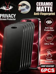 6PCS, Matte Ceramic Screen Protector, Anti-Peeping, Anti-Glare, Soft Screen, Anti-Scratch, Shatterproof, Matte Texture, Suitable For Phone Protective Cases, Compatible With IPhone Duo/18promax/18pro/18/17e/17 Pro Max/17 Pro/17Air/17/16 Pro Max/16 Pro/16 Plus/16/15 Pro Max/15//14/13/12 And Other Models. - Black - View 9