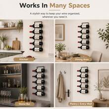 5 Bottle Wine Rack Wall Mounted Black Metal Holder 58x15x11.5cm - Black - View 6