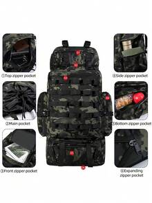 100L Hiking Backpack With Rain Cover For Men, Expandable Large Camping Rucksack Waterproof Molle Travel Backpacking Daypack For Climbing Trekking Travelling - Green - View 6